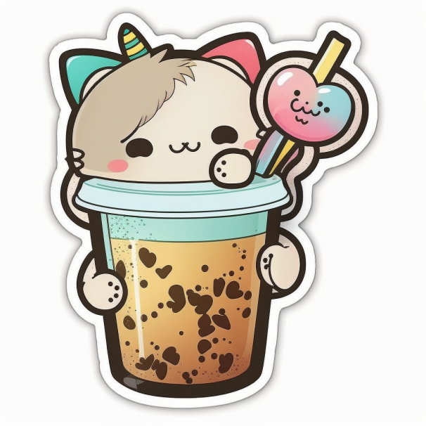 Cute Cat Kawaii With Milk Illustration' Sticker